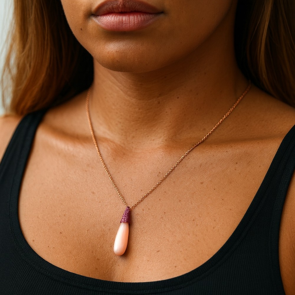 Colgante Coral Zafiros con cadena de oro rosa