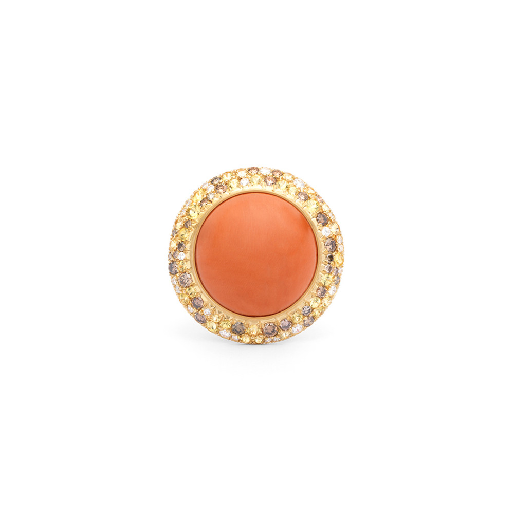 Anillo Disco oro amarillo coral