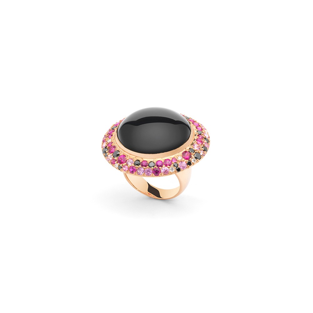 Anillo Disco oro rosa ónix