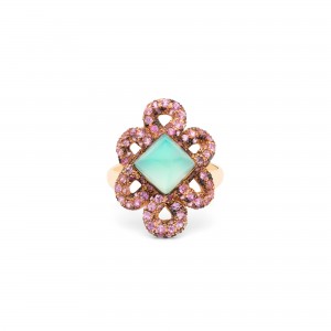 Anillo Knut zafiros rosas y calcedonia