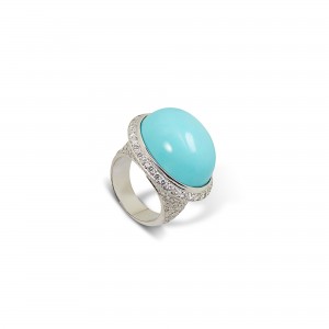 Anillo Talismán oro blanco y turquesa