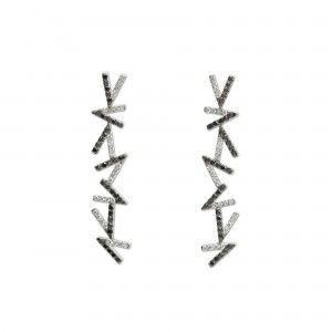 Pendientes V diamantes blancos y negros