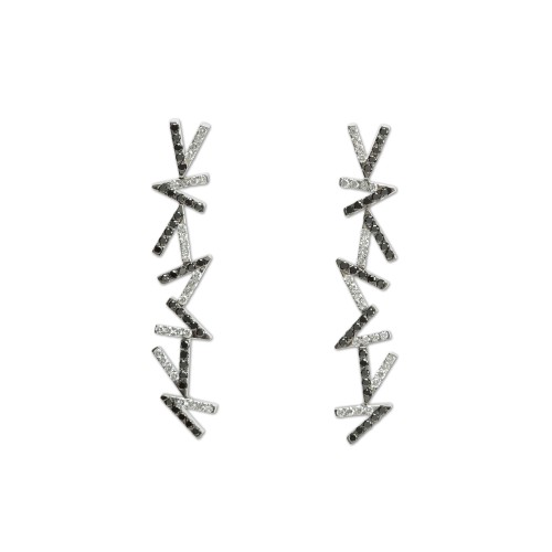 Pendientes V diamantes blancos y negros