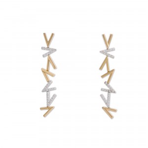 Pendientes V oro blanco y amarillo con diamantes 