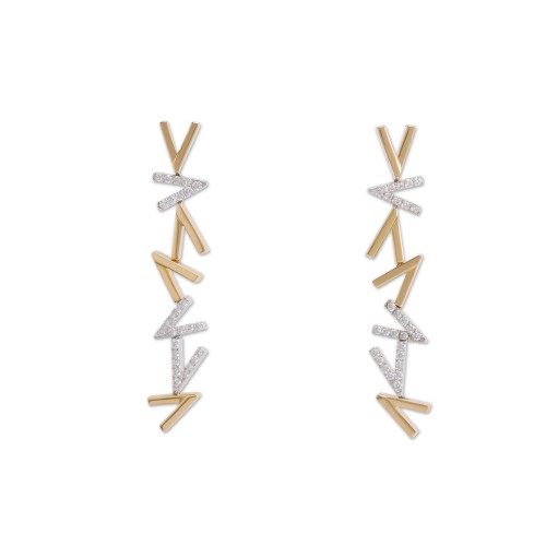 Pendientes V oro blanco y amarillo con diamantes 