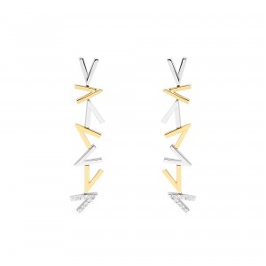 Pendientes V oro blanco y amarillo con diamantes  Pendientes V oro blanco y amarillo con diamantes
